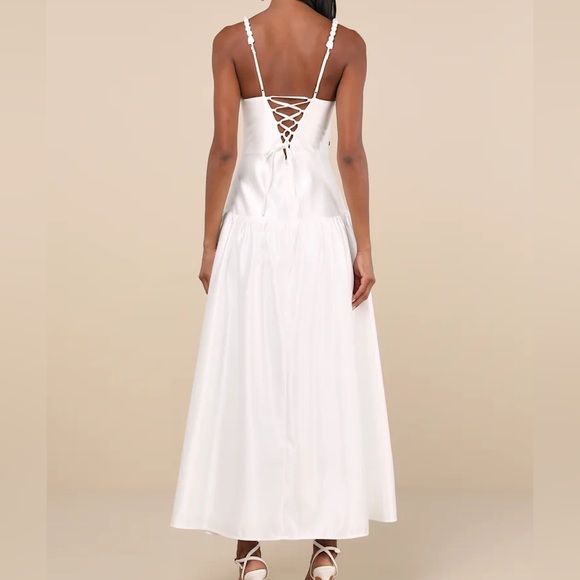 Lulus Modern Adoration White Satin Backless Lace-Up Maxi Dress - Picture 2 of 9